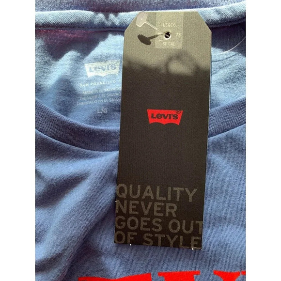 Levi's L Blue Crew Neckline Red Logo Name Graphic Cotton Short Sleeve Tee - Picture 6 of 6